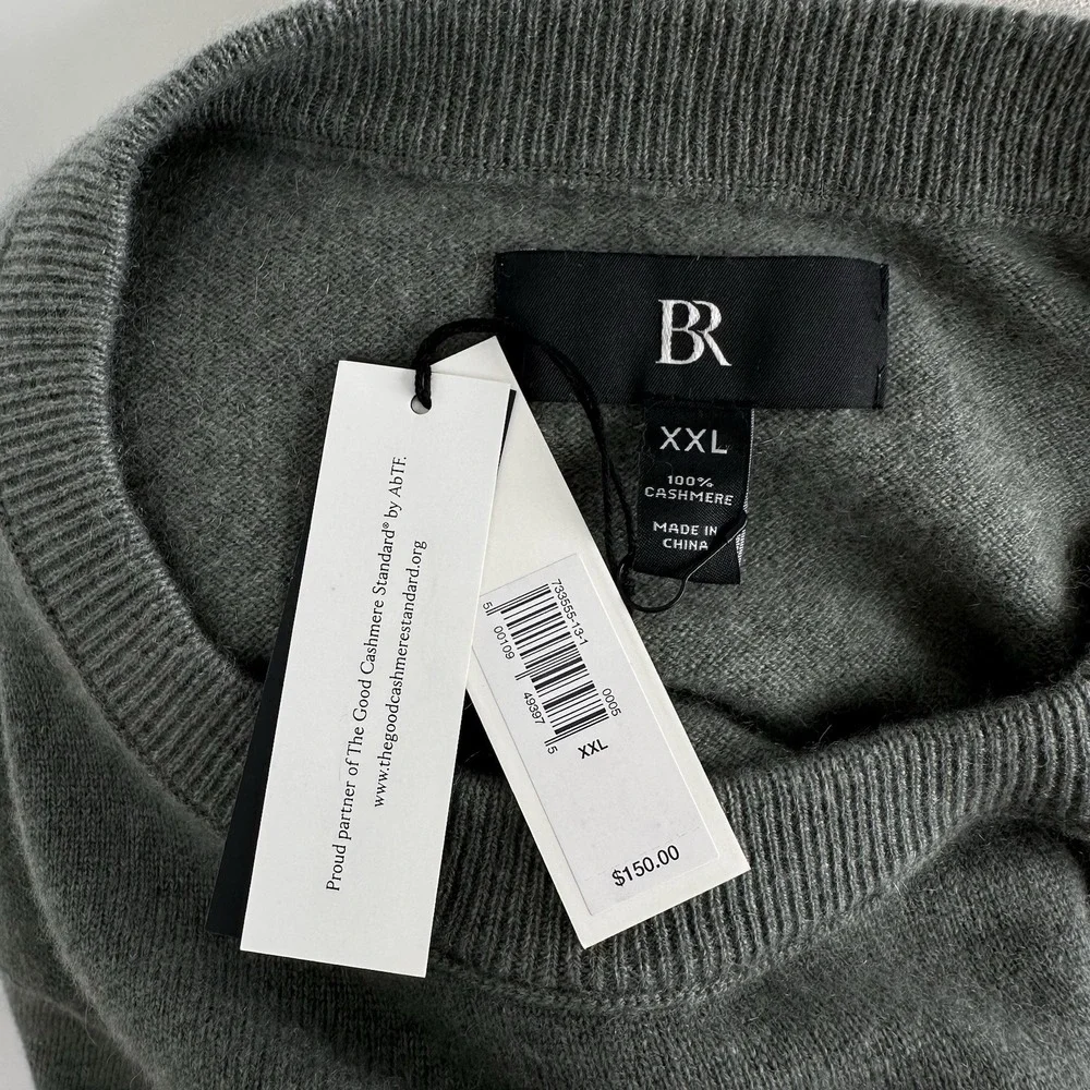 NWT Banana Republic Men's Cashmere Crew Neck Sweater XXL Heather Grey Green